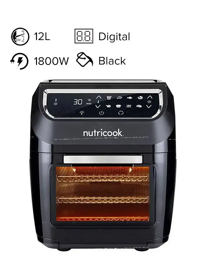 nutricook Air Fryer Oven Convection & Rotisserie Dehydrator Led One Touch Screen With 9 Presets 12 L 1800 W NC-AFO12 Black