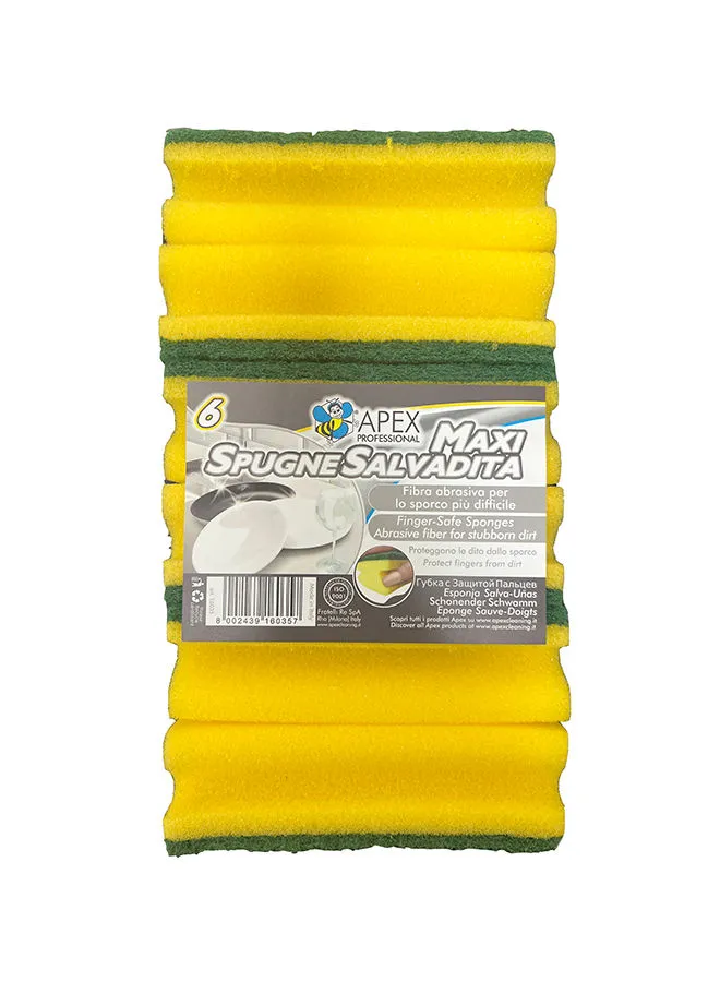 APEX 6-Piece Maxi Finger-Safe Sponges Yellow/Green 14x7x4cm