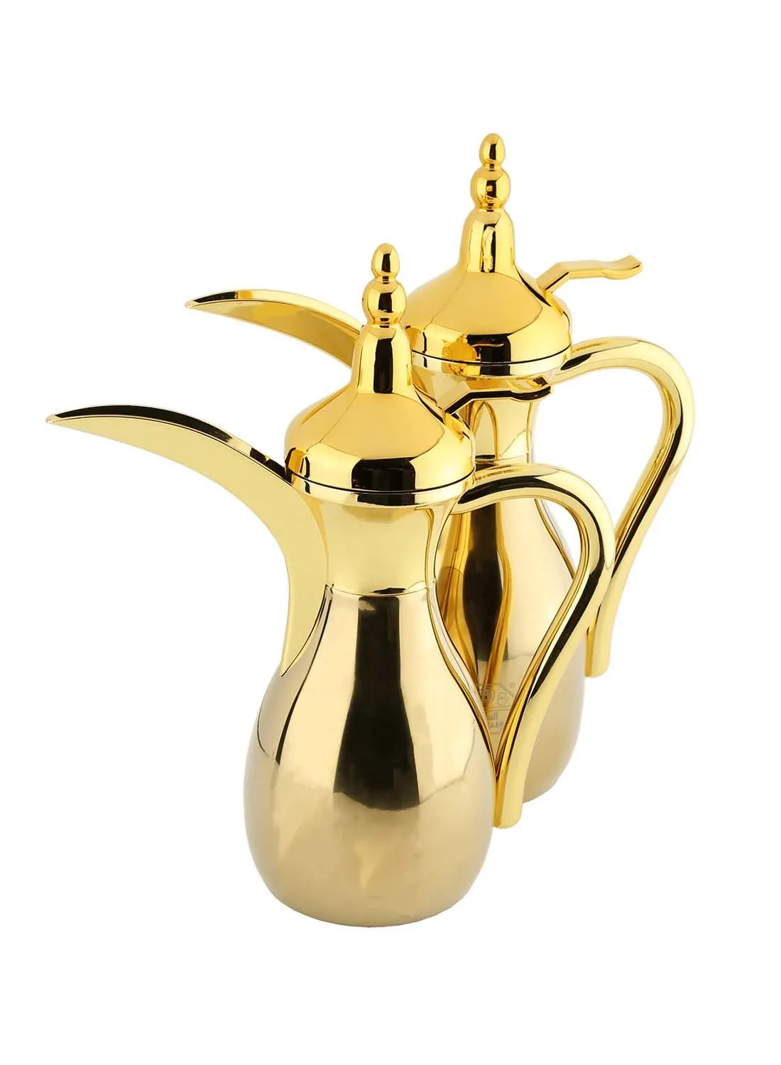 طقم دلة قهوة عربي من الفولاذ المقاوم للصدأ مكون من قطعتين من السيف ذهبي