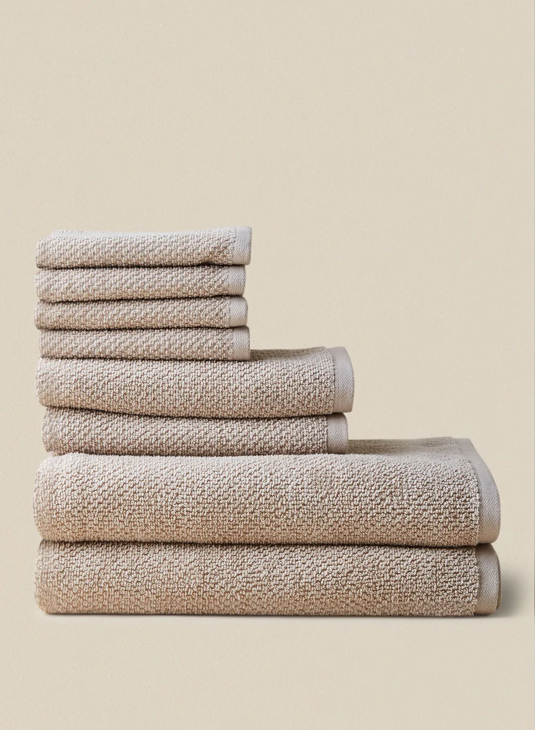 noon east 8 Piece Bathroom Towel Set - 500 GSM 100% Organic Cotton - 2 Hand Towel - 4 Face Towel - 2 Bath Towel - Linen Color - Highly Absorbent - Fast Dry