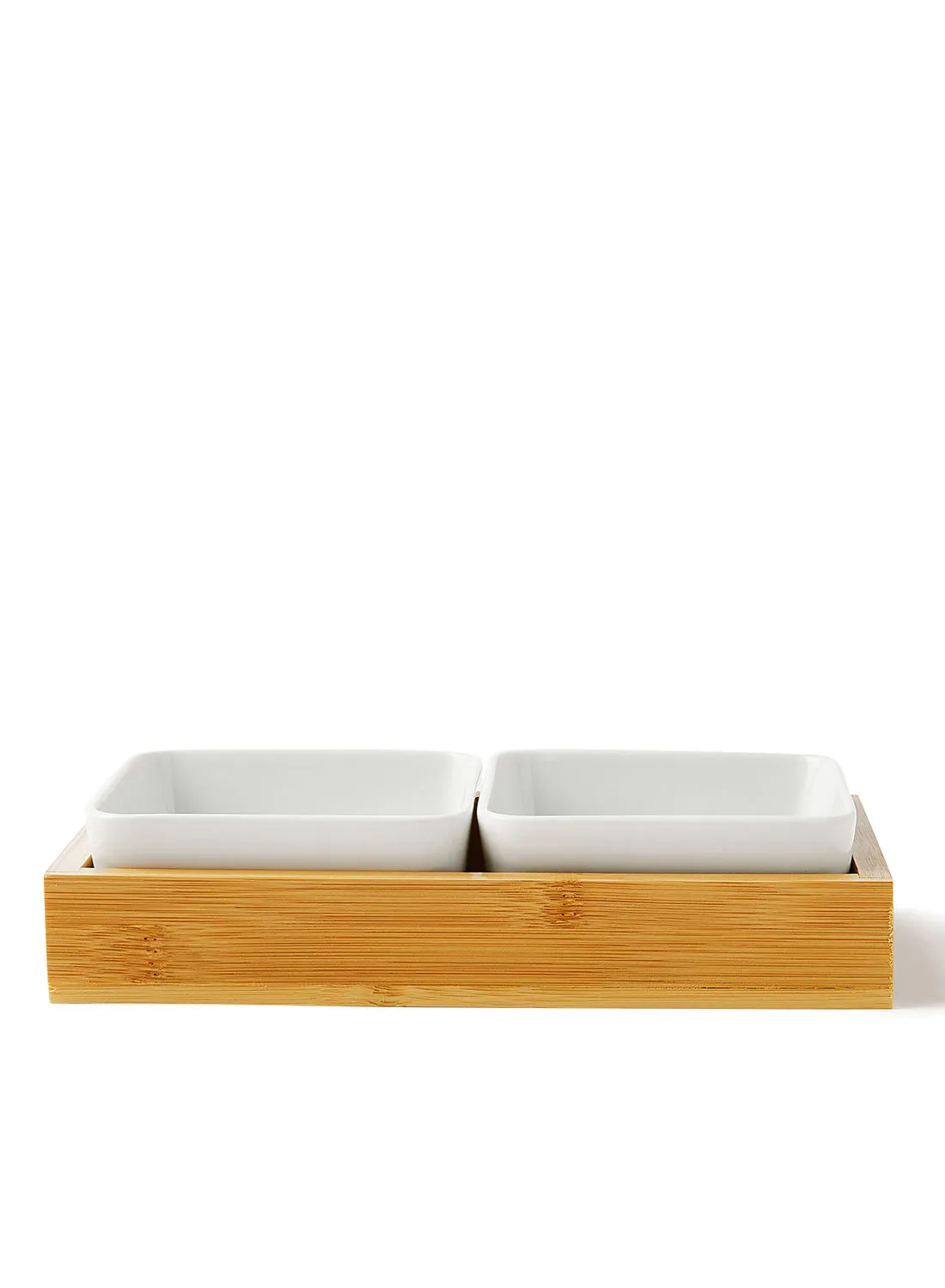 noon east Serving Set - Made Of Bamboo & Ceramic - Serving Plate - Serving Dishes - Tray - Bowls, Tray Brown/White