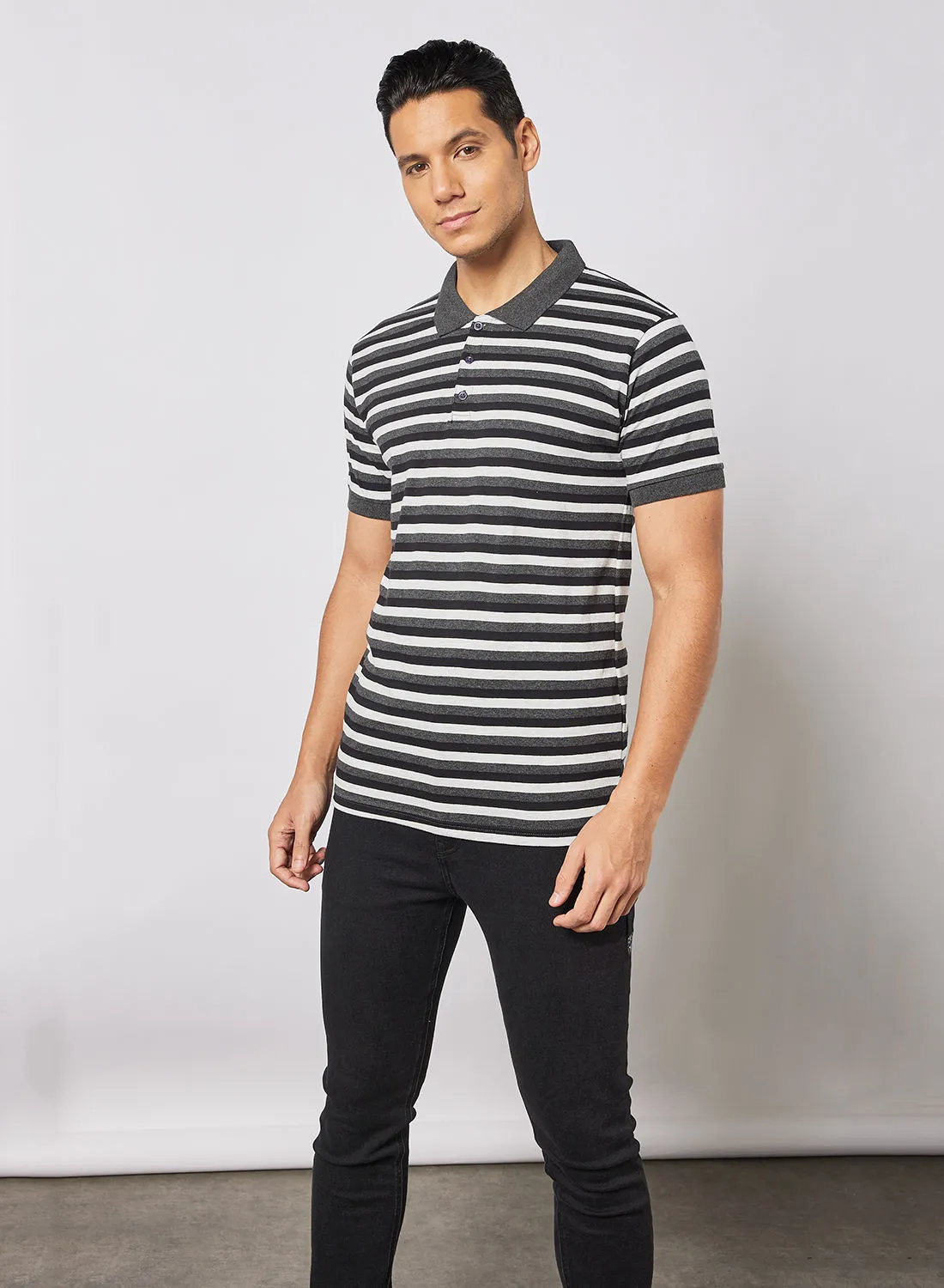 Noon East Men's Basic Casual Polo Printed Cotton T-Shirt in Regular Fit Half Sleeves Black