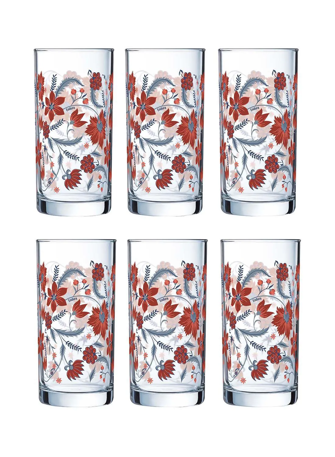 Endura 6 Piece Glass Tumbler Set - Beverage Glasses For Juice - Juice Glasses - Tumblers - Serves 6 - Clear/Red/Blue