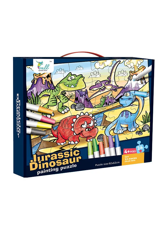 QIHAN 24-Piece Jurassic Dinosaur Jigsaw Puzzle 92x62centimeter