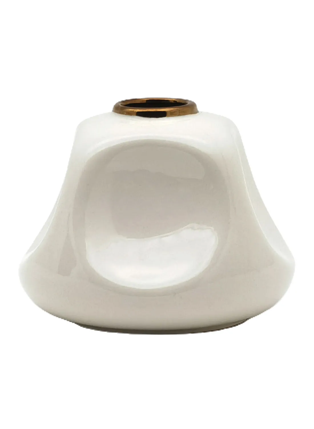 ebb & flow Glossy Glaze With Curved Shape Ceramic Vase Unique Quality Material For The Perfect Stylish Home N13-042 Cream 14.5 x 12cm