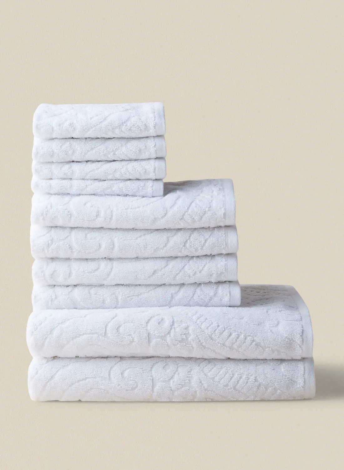 noon east 10 Piece Bathroom Towel Set - 500 GSM 100% Cotton - 4 Hand Towel - 4 Face Towel - 2 Bath Towel - White Color - Highly Absorbent - Fast Dry