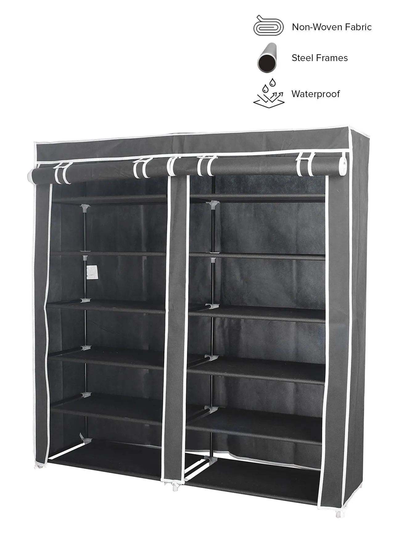 Amal Freestanding Multipurpose Fabric Wardrobe Organiser With 12-Tier Storage Rack Black/White Stripe 120 x 118 x 30cm