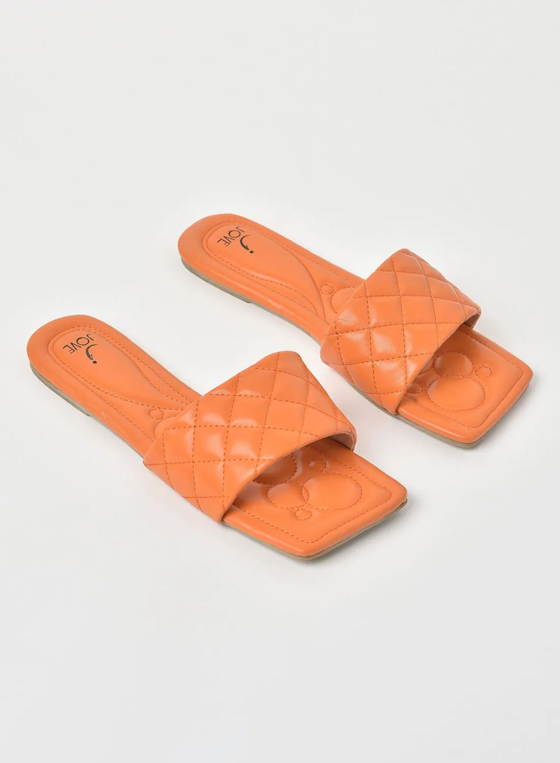 Jove Quilted Pattern Broad Strap Flat Sandals Orange
