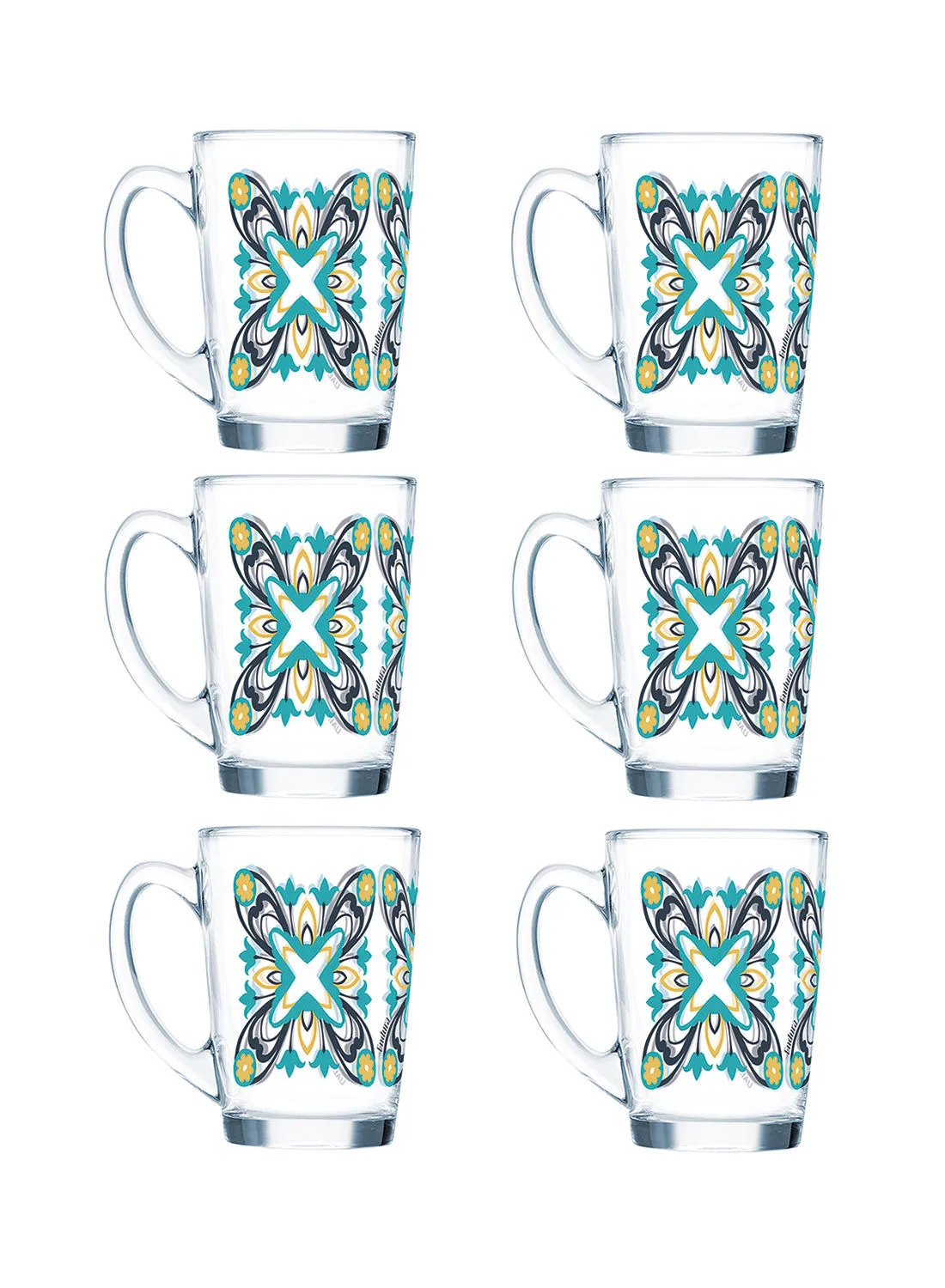 Endura 6 Piece Glass Mug Set - Made Of Tempered Glass - Coffee Mug Set For Cappuccino, Latte, Expresso, Tea - Heat Resistant Handles - Mug - A Cup Of Coffee - Coffee Mug - Each 90 ml - Jolyne