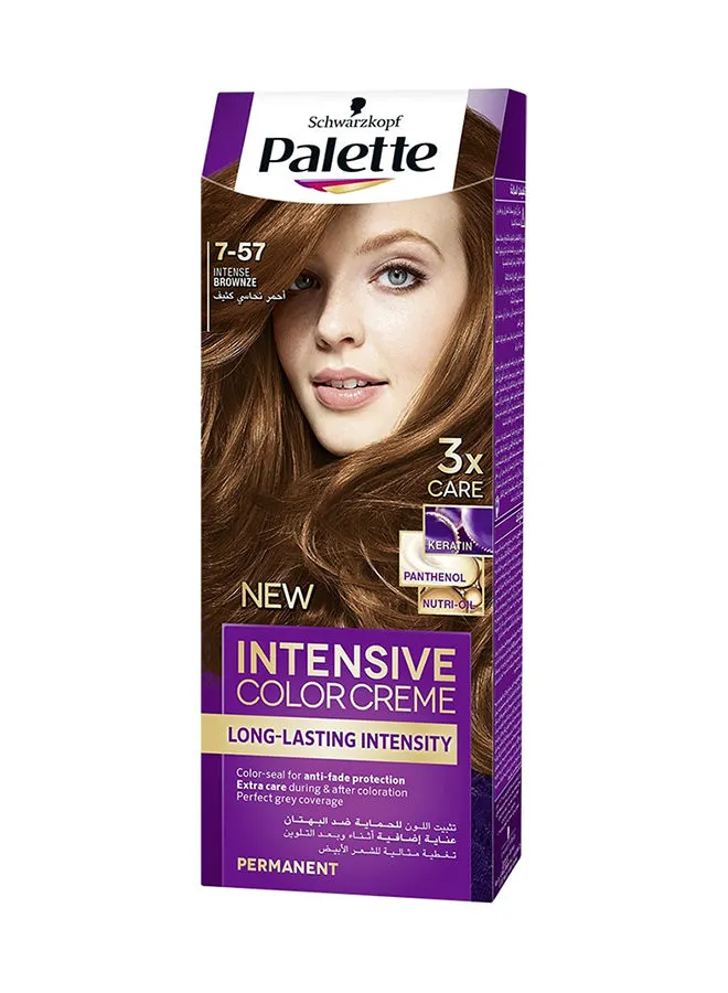 Palette Long Lasting Intensity Permanent Hair Color Cream 7-57, Intense Brownze 110ml