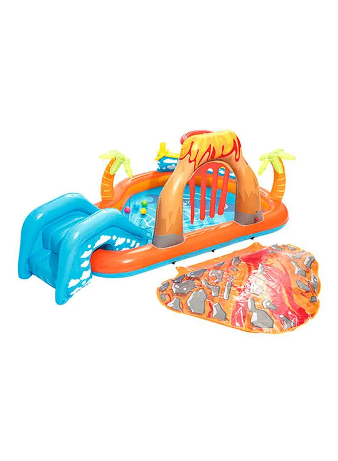 Bestway H2Ogo Lava Lagoon Play Center Kids Lightweight Toy Outdoor Inflatable Pool - 1 Pool, 1 Slide, 1 Water Blob, 1 Inflatable Ring, 4 Play Balls, Repair Patch 265x265x104cm
