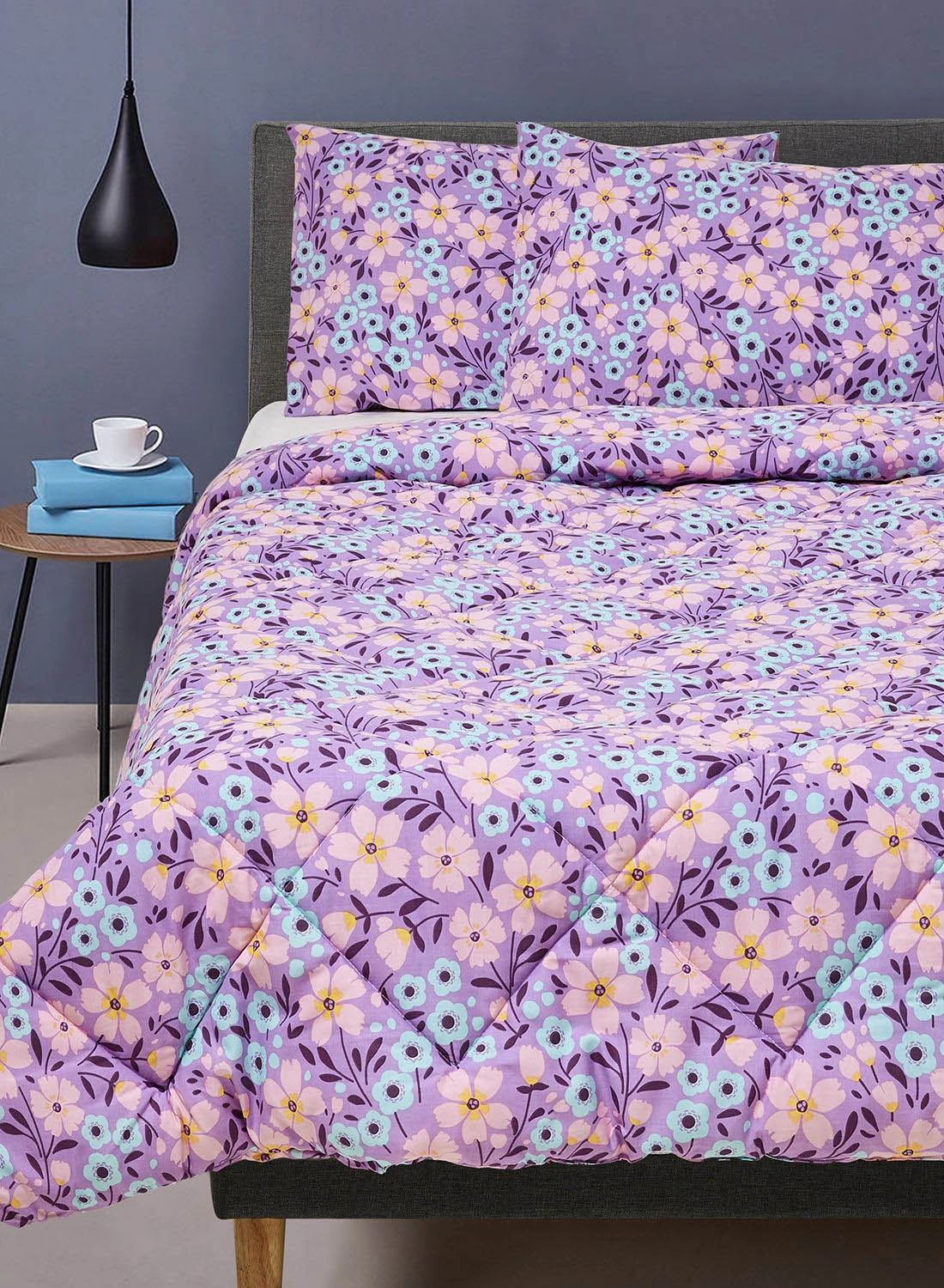 Amal Comforter Set King Size All Season Everyday Use Bedding Set 100% Cotton 3 Pieces 1 Comforter 2 Pillow Covers  Purple