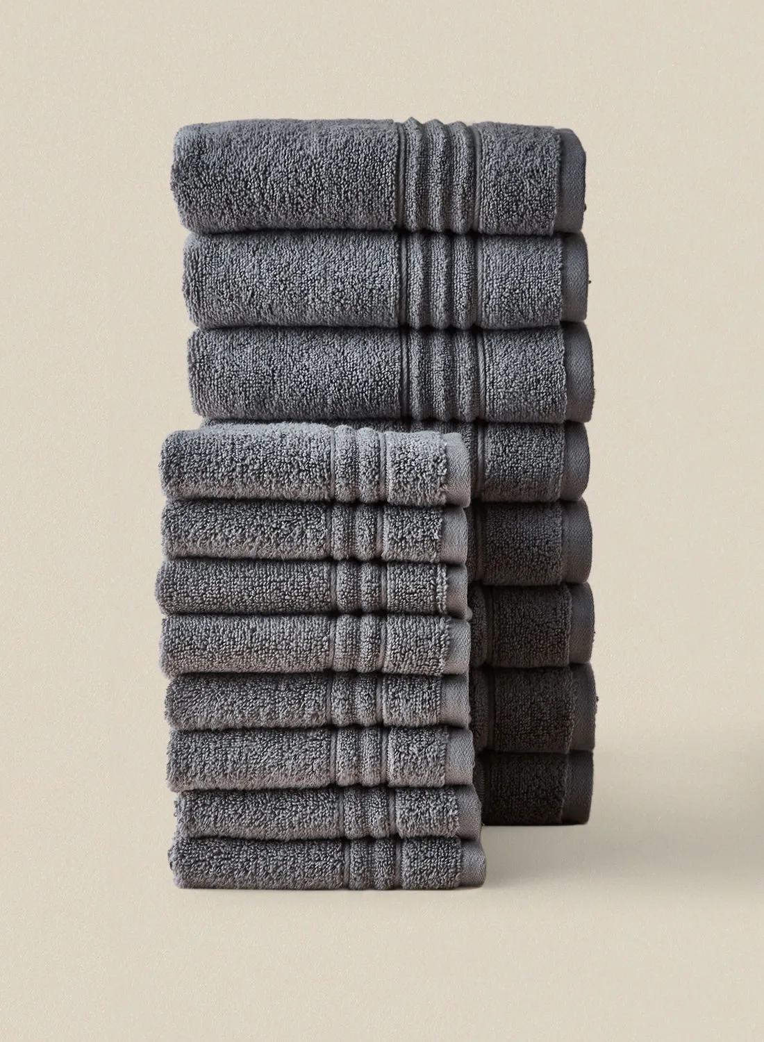 noon east 12 Piece Bathroom Towel Set - 500 GSM 100% Cotton - 4 Hand Towel - 6 Face Towel - 2 Bath Towel - Grey Color - Highly Absorbent - Fast Dry