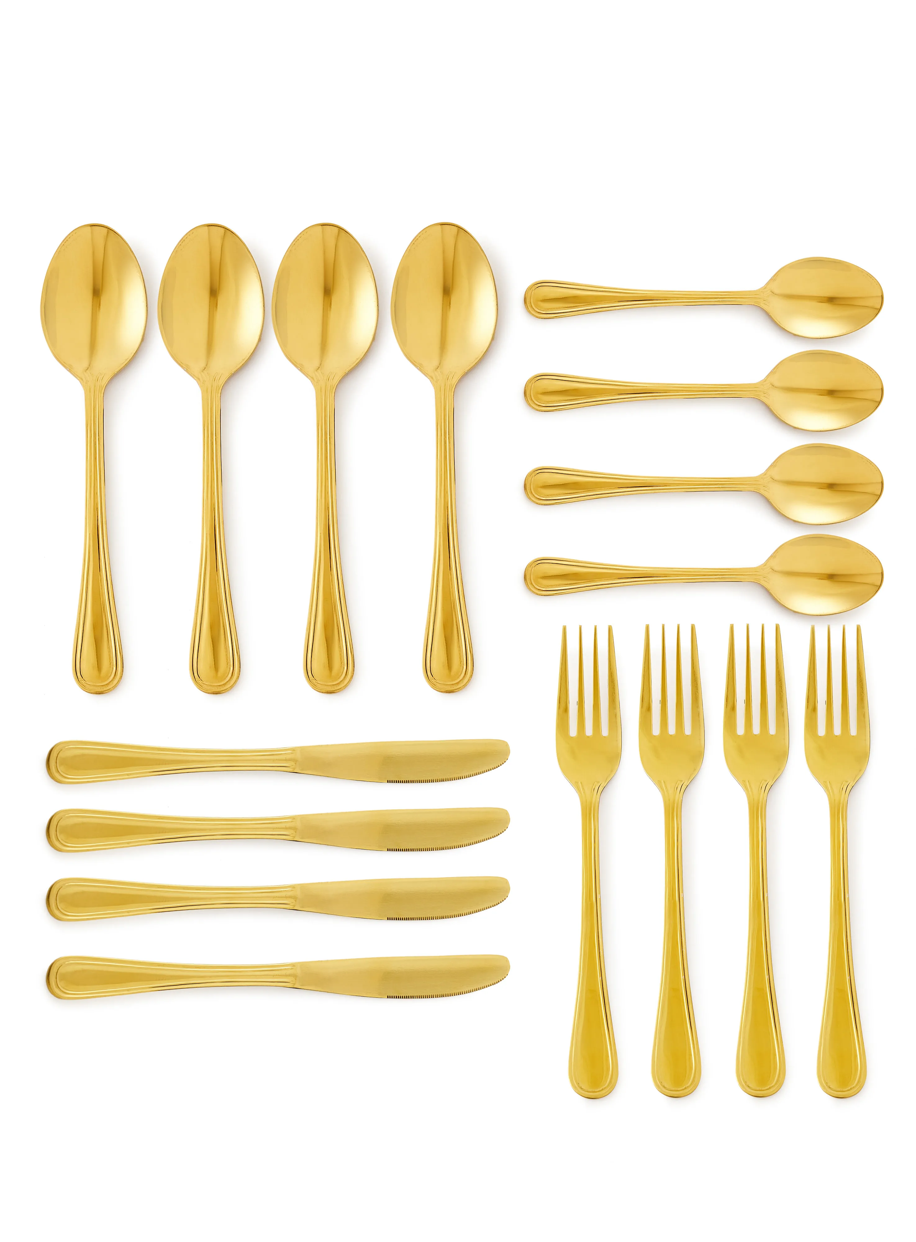 noon east 16 Piece Cutlery Set - Made Of Stainless Steel - Silverware Flatware - Spoons And Forks Set, Spoon Set - Table Spoons, Tea Spoons, Forks, Knives - Serves 4 - Design Gold Scorpious