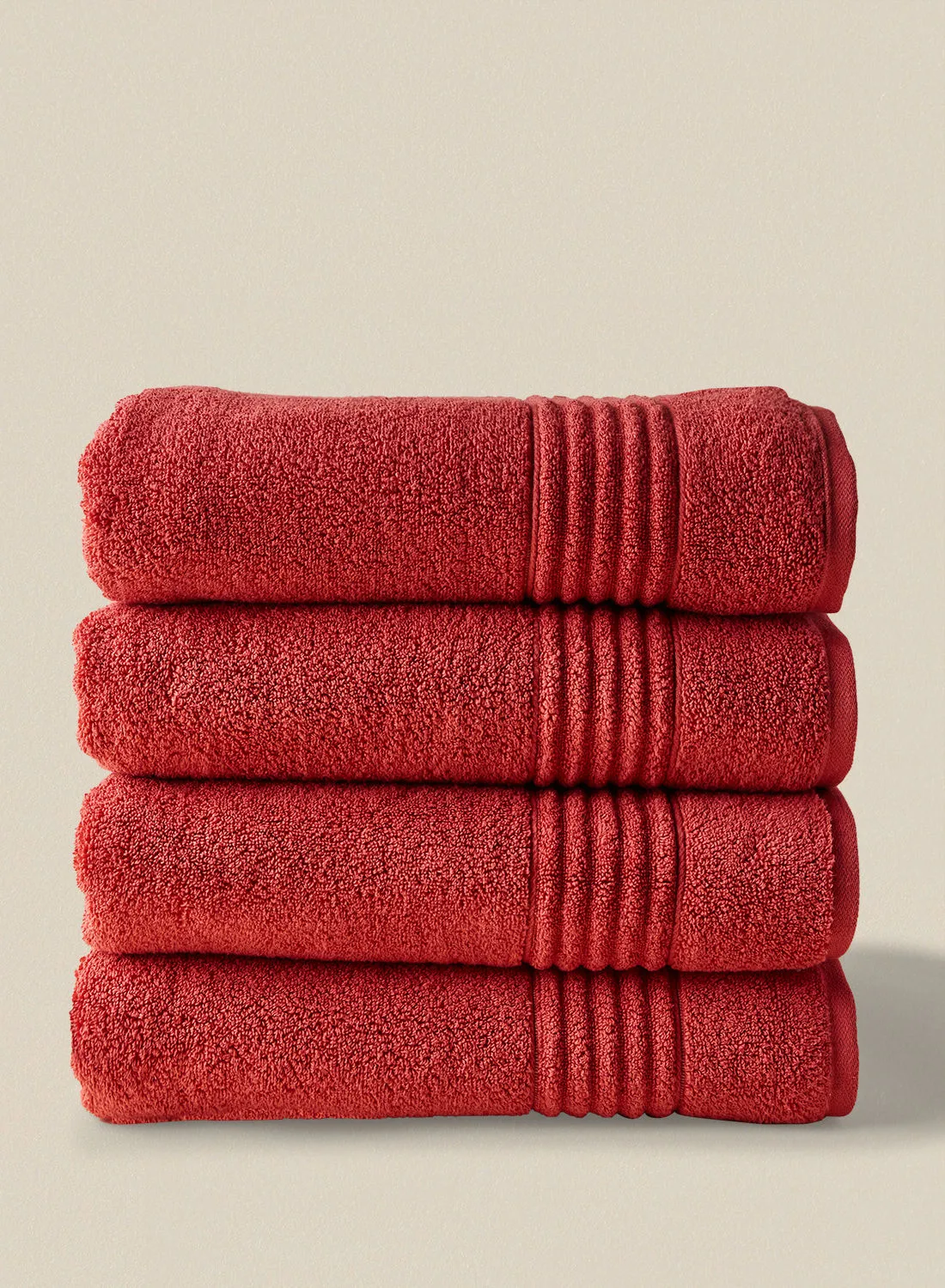 noon east 4 Piece Bathroom Towel Set - 500 GSM 100% Cotton - 4 Bath Towel - Spice Red Color - Highly Absorbent - Fast Dry