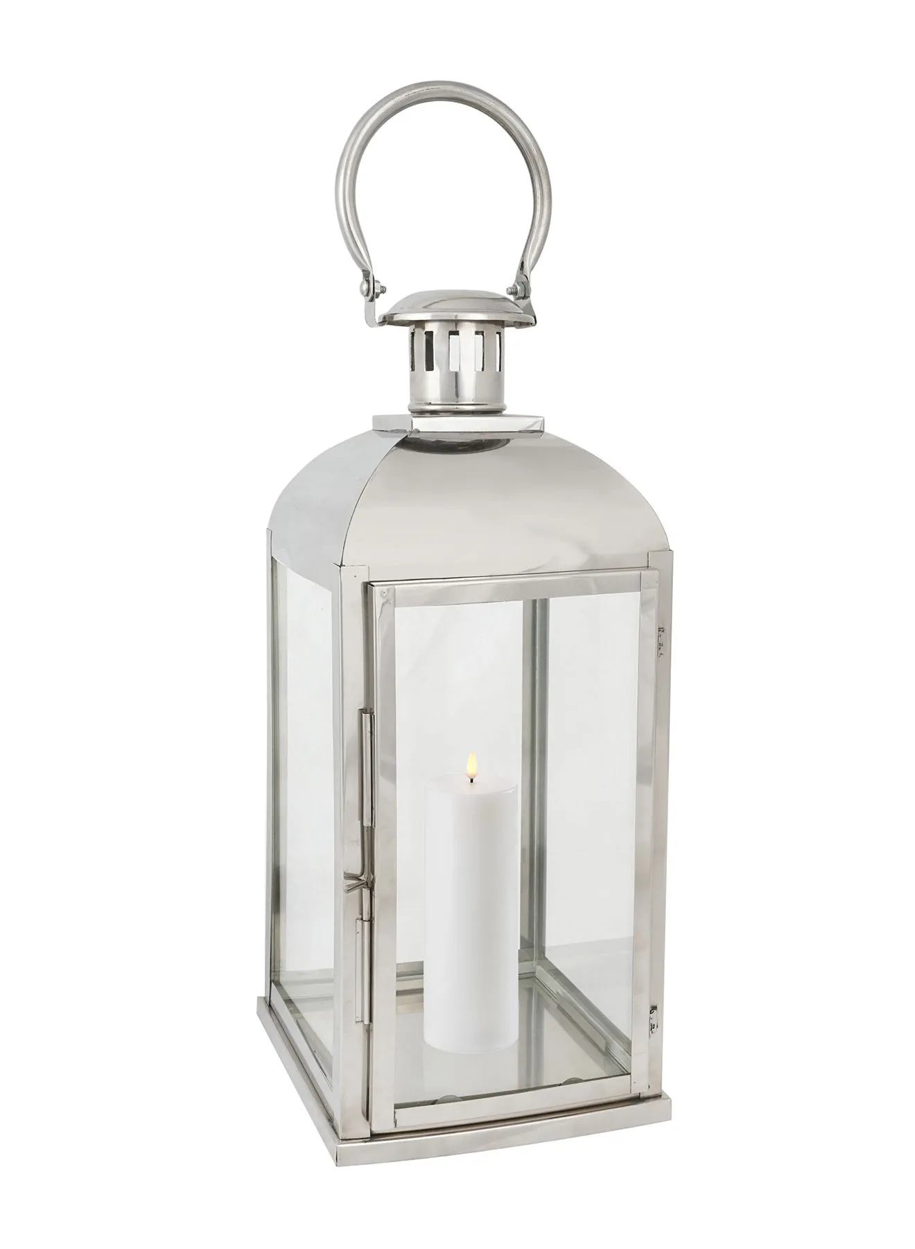 ebb & flow Modern Ramadan Candle Lantern With Glass Unique Luxury Quality Scents For The Perfect Stylish Home Silver 16.5 x 16.5 x 40centimeter