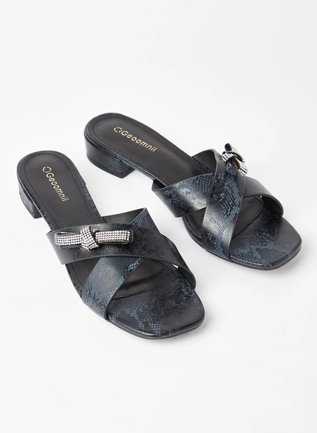 Geoomnii Comfortable Footbed Trendy Low Heeled Sandals Minks Black