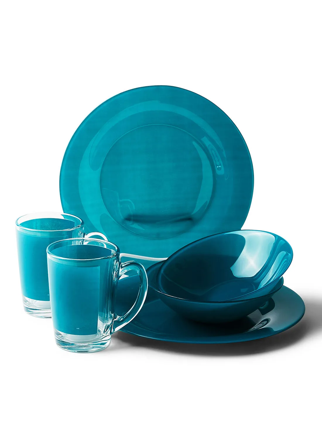 noon east 6 Piece Glass Dinner Set For Everyday Use - Light Weight Dishes, Plates - Dinner Plate, Bowl - Serves 2 - Turquoise
