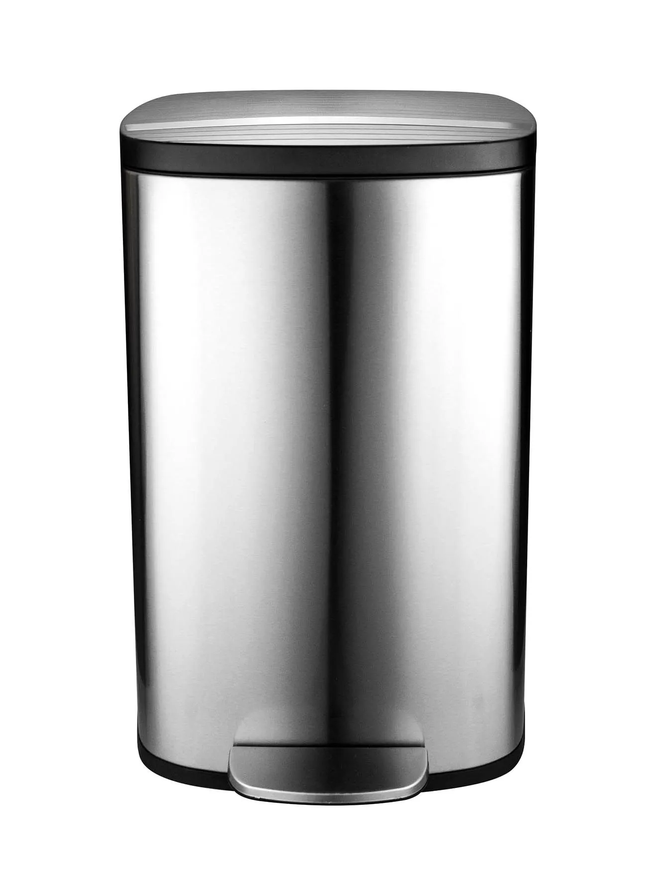Amal Pedal Trash Bin Stainless Steel For Bathroom Kitchen And Offices Silver/Black 42.5 x 37.2 x 65.7cm