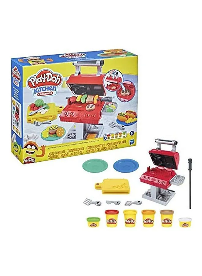 Hasbro Play-Doh Kitchen Creations Grill N Stamp Playset For Kids 3 Years And Up With 6 Non-Toxic Modeling Compound Colors And 7 Barbecue Toy Accessories 3.189xx10.984x8.504inch