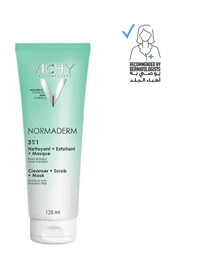 VICHY Normaderm 3 In 1 Cleanser Scrub And Mask For Oily/Acne Skin With Salicylic Glycolic Acid 125ml