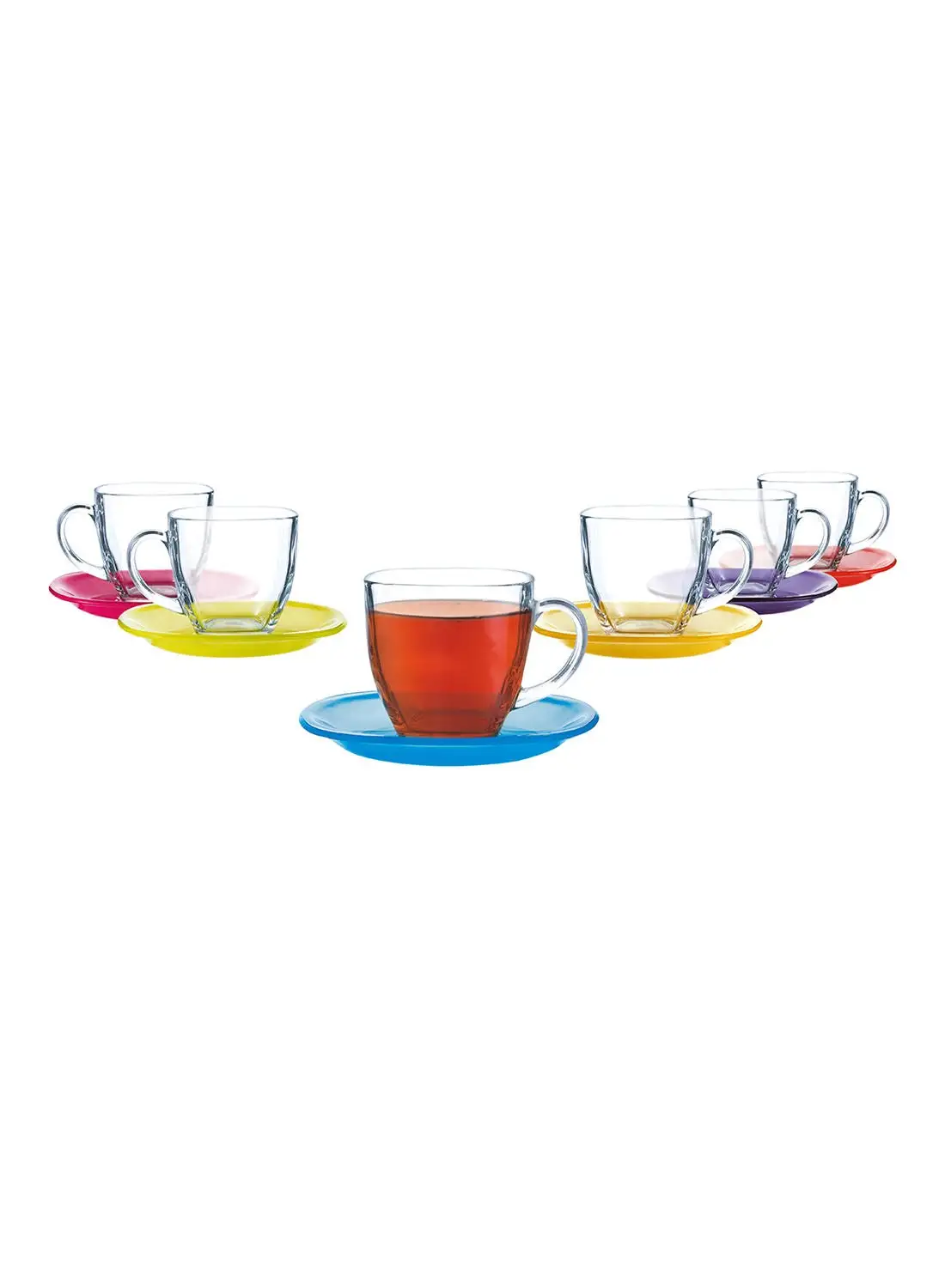 Luminarc 12 Piece Cup And Saucer Set - Tempered Glass - Premium Quality Tea And Coffee Cups Set - Coffee Cups - Tea Cups - Arabic Coffee Cups - Carina Rainbow