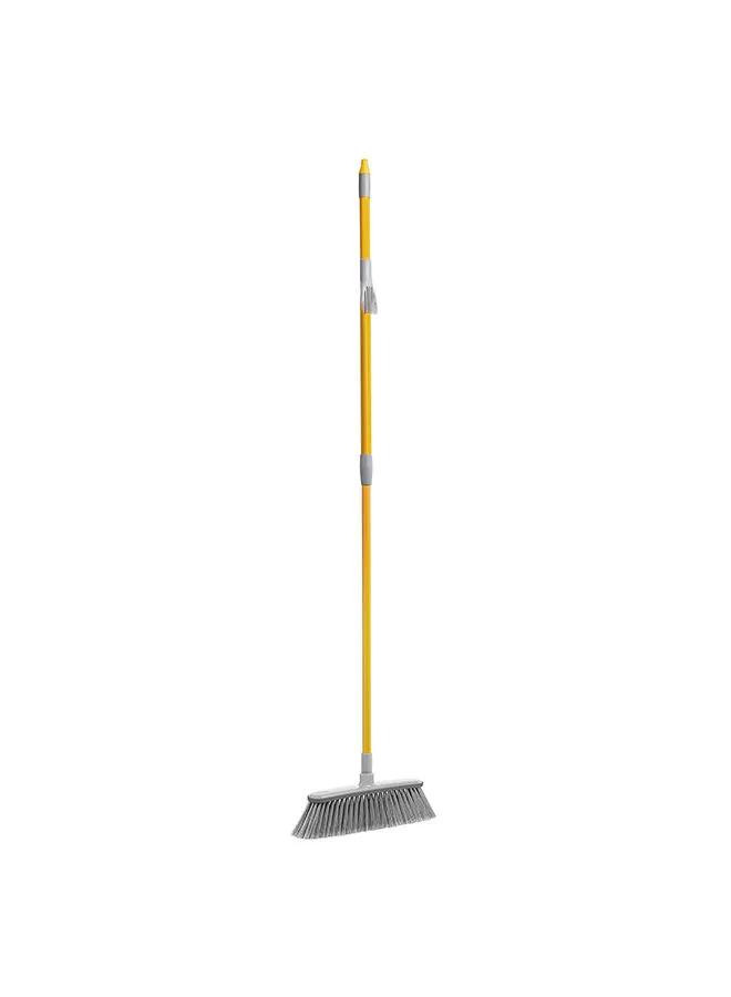 APEX Indoor Floor Wide Broom With Rubber Bumper And Telescopic Handle Yellow/Grey 35x6cm