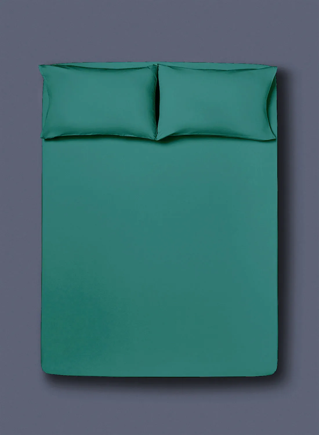 Amal Fitted Bedsheet Set Super King Size  100% Cotton High Quality Light Weight Everyday Use 180 TC 1 Bed Sheet And 2 Pillow Cases Emerald Green Color