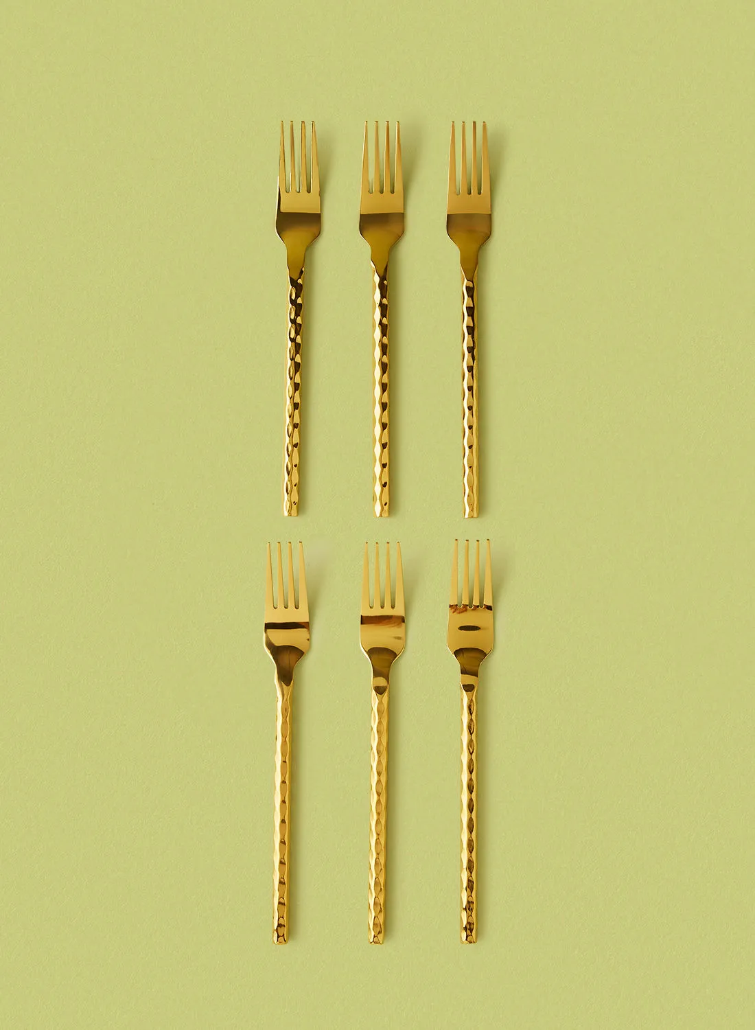 noon east 6 Piece Forks Set - Made Of Stainless Steel - Silverware Flatware - Fork Set - Serves 6 - Design Gold Bamboo
