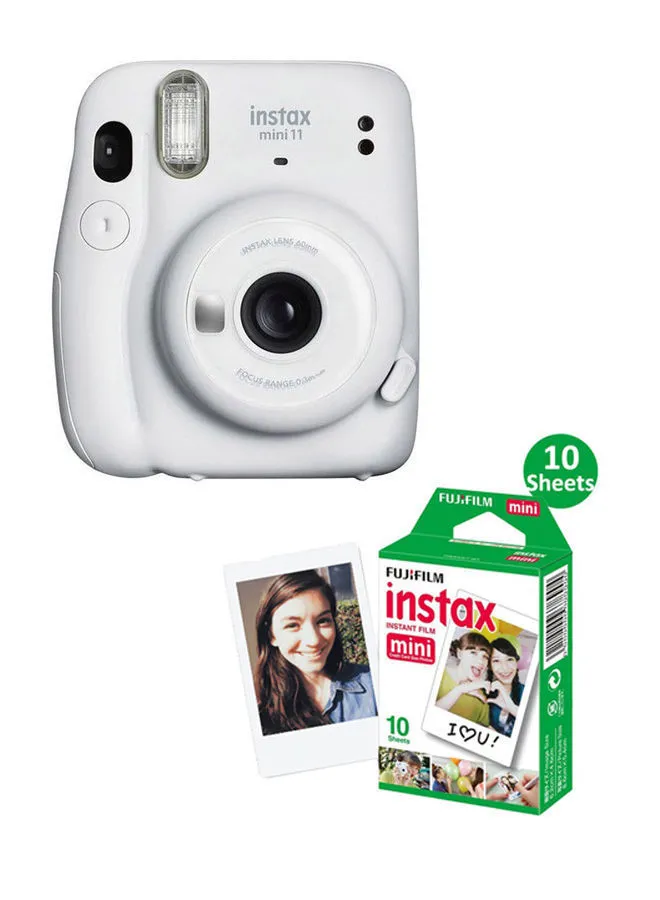 FUJIFILM Instax Mini 11 Instant Film Camera With Pack Of 10 Film Ice White