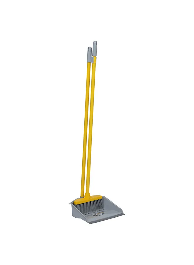 APEX Compact Long Handle Upright Dustpan And Broom Sweep Set Yellow/Grey 24x20x88cm