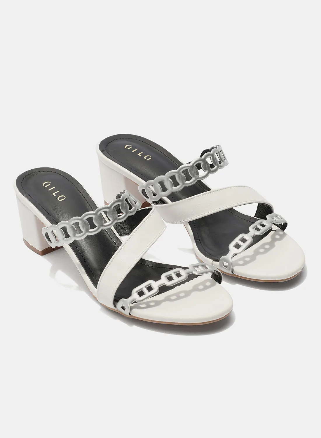 Aila Fashionable Casual Heeled Sandals White/Silver