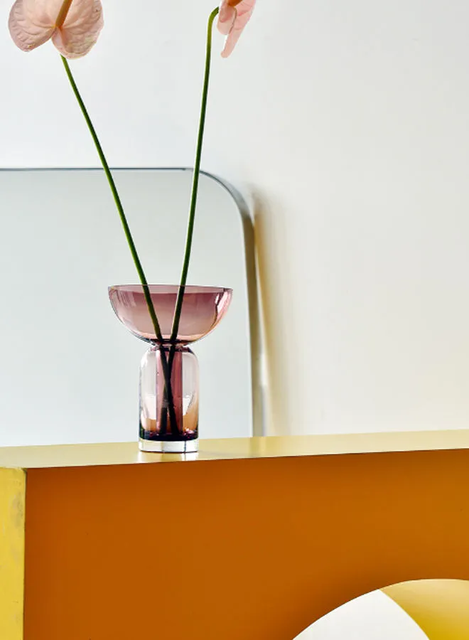 تبديل مزهرية زهور زجاجية حديثة مصنوعة يدويًا مواد ذات جودة فريدة من نوعها لمنزل أنيق مثالي BX19-AB803 وردي 18.5 سم