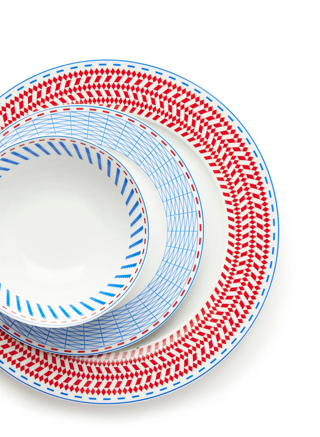 noon east 18 Piece Porcelain Dinner Set - Dishes, Plates - Dinner Plate, Side Plate, Bowl - Serves 6 - Printed Design Rowena