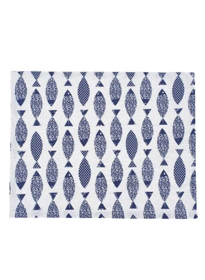 DECOREK Printed Rectangular Linen Table Mat Indigo Blue/White 30 x 40centimeter