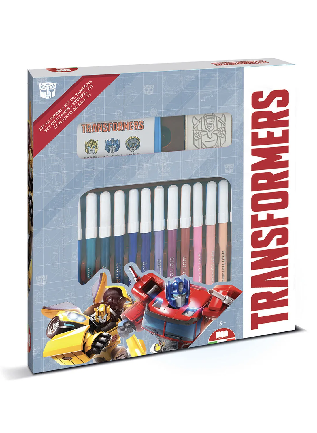Transformers 18 قطعة أقلام تعليم قابلة للغسل مع طوابع وقطعة حبر متعدد الألوان - محول