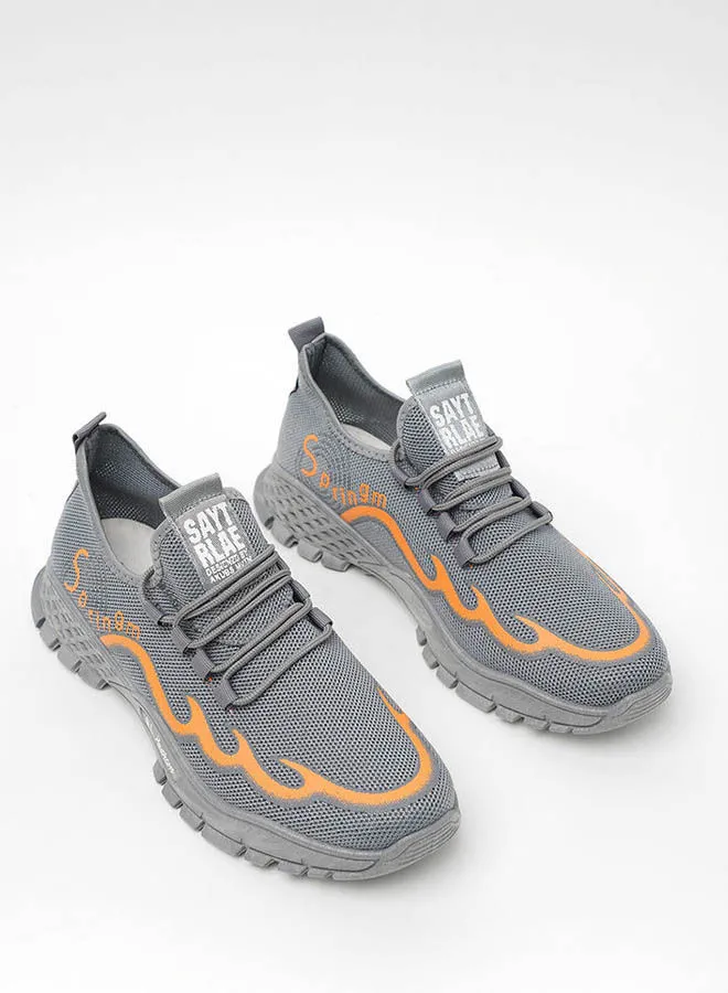 Cobblerz Men's Lace-Up Low Top Sneakers Grey/Orange