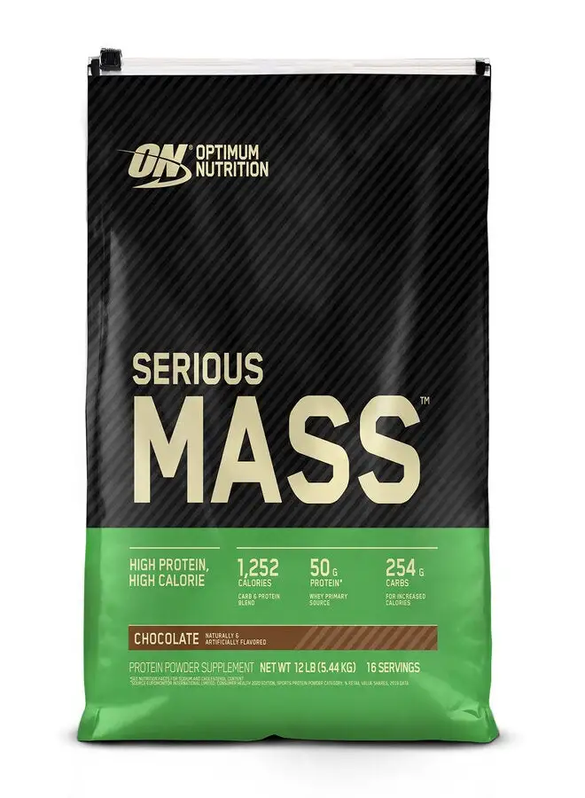 Optimum Nutrition Serious Mass: High Protein Muscle Building & Weight Gainer Protein Powder, 50 Grams Of Protein, Vitamin C, Zinc For Immune Support - Chocolate, 12 Lbs (5.44 KG)