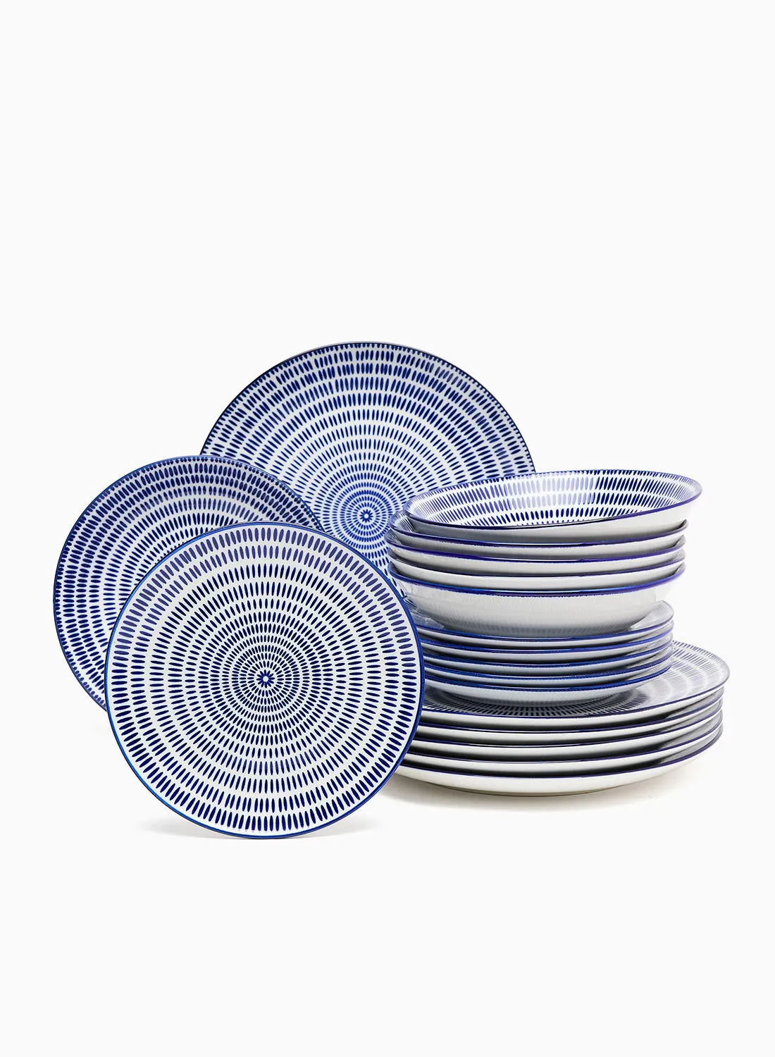 noon east 18 Piece Porcelain Dinner Set - Dishes, Plates - Dinner Plate, Side Plate, Bowl - Serves 6 - Printed Design Pacific