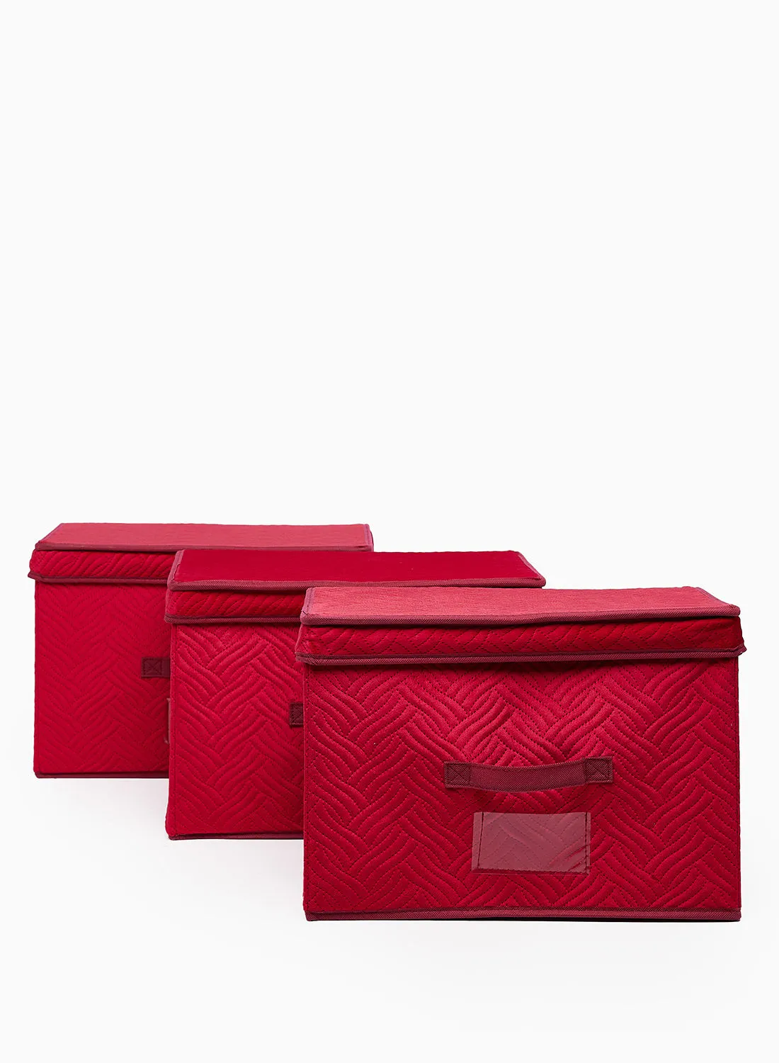 Amal 3 Pack Storage Organiser With Side Handles And Top Zipper Lid, Easy To Collapse From The Top, Handy For Closet And Dresser Organisation Rose Red 39X27X26cm