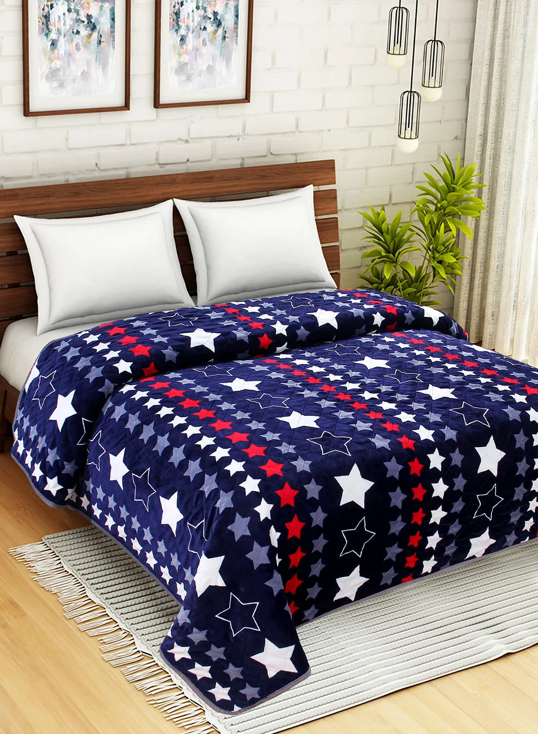 Hometown Light Blanket - 200X200 Cm - Blue/Red 100% Poyester Ultra Plush For Sofa Or Bedroom