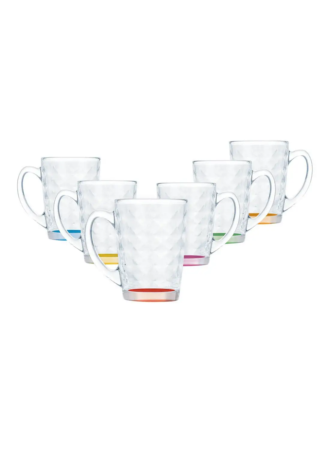 Luminarc 6 Piece Glass Mug Set - Made Of Tempered Glass - Coffee Mug Set For Cappuccino, Latte, Expresso, Tea - Heat Resistant Handles - Mug - A Cup Of Coffee - Coffee Mug - Each 320 ml - Diamond Rainbow
