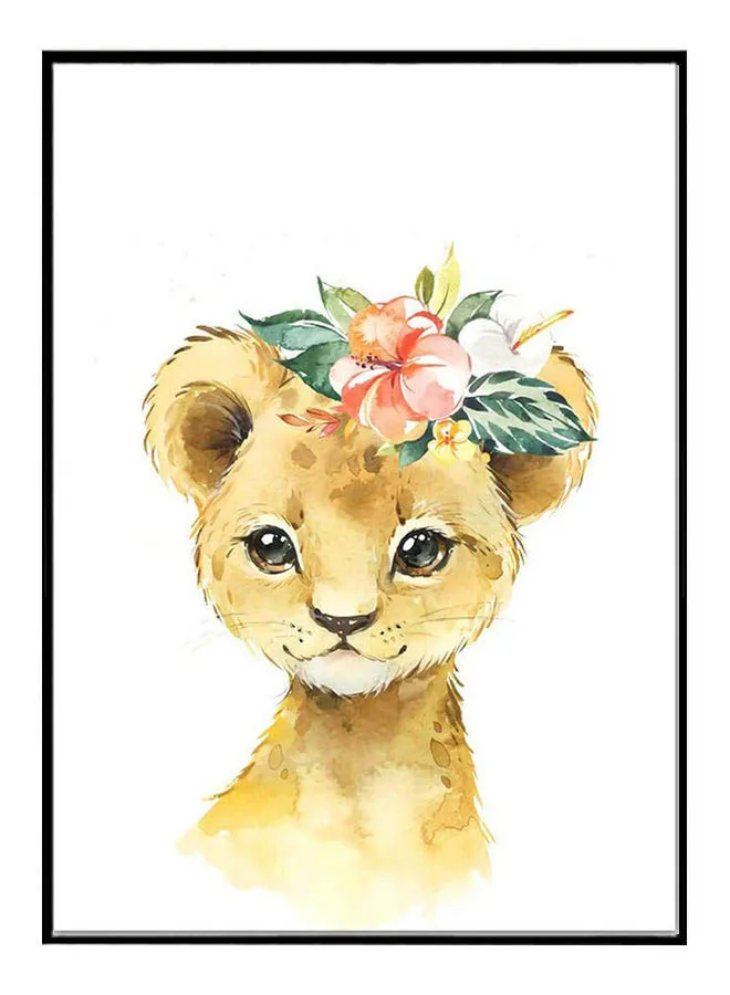 DECOREK Lion Printed Canvas Painting Yellow/Green/Pink 57 x 71 x 4.5centimeter