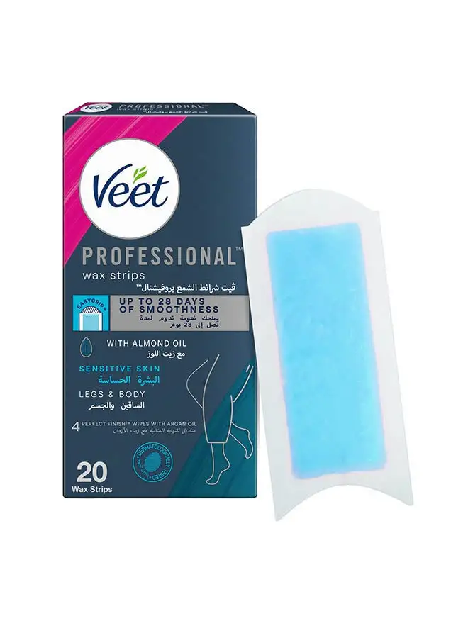 Veet Hair Removal Easy Gel Strips Body And Legs For Sensitive Skin Soothing Almond Oil 20 Strips