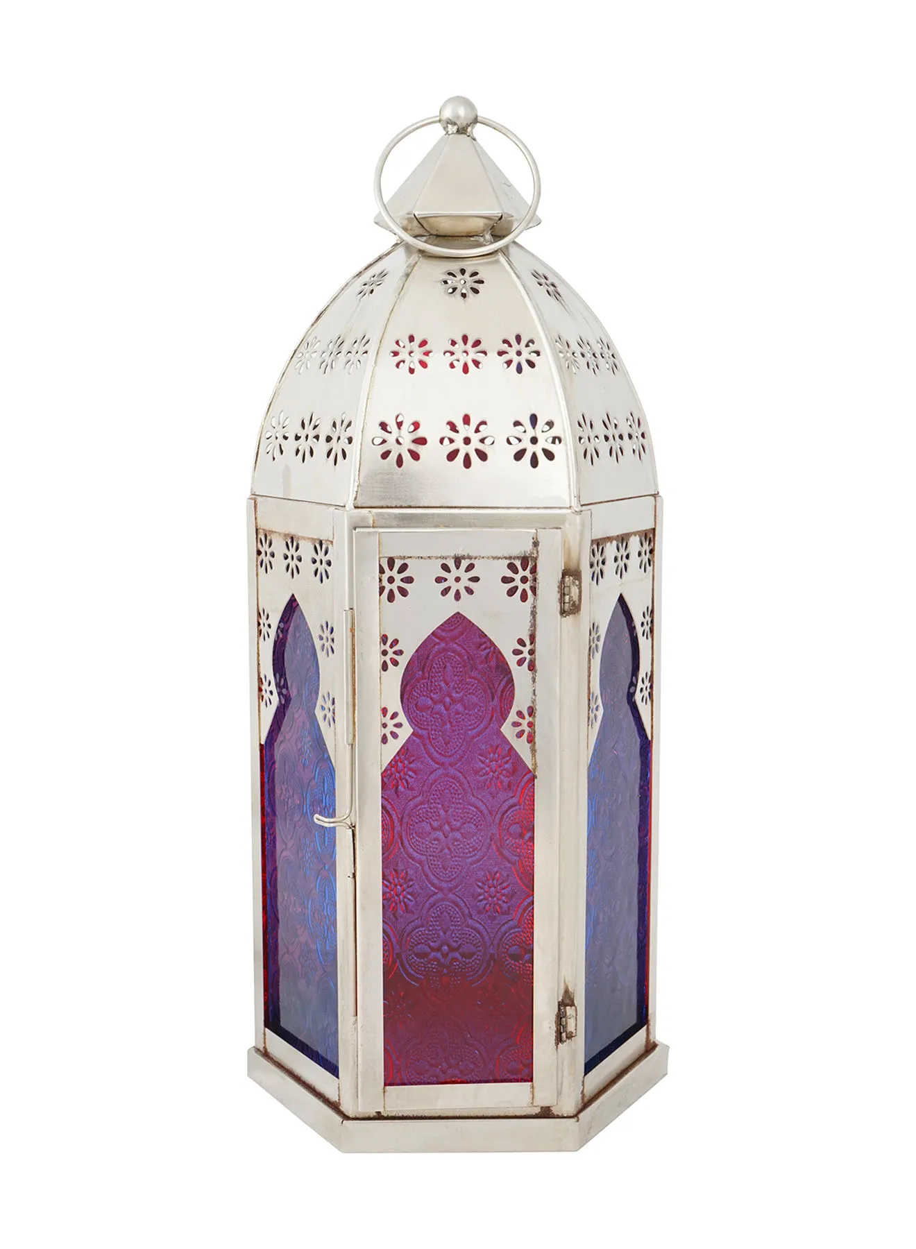 ebb & flow Modern Ramadan Candle Lantern With Glass Unique Luxury Quality Scents For The Perfect Stylish Home Silver 18 x 18 x 40centimeter