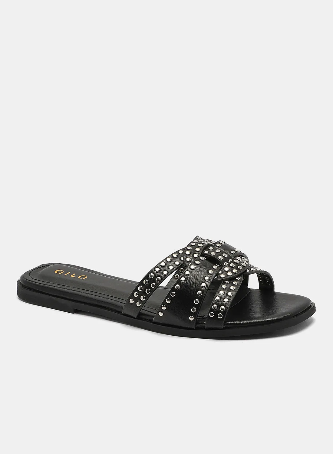 Aila Fashionable Casual Flat Sandals أسود / فضي