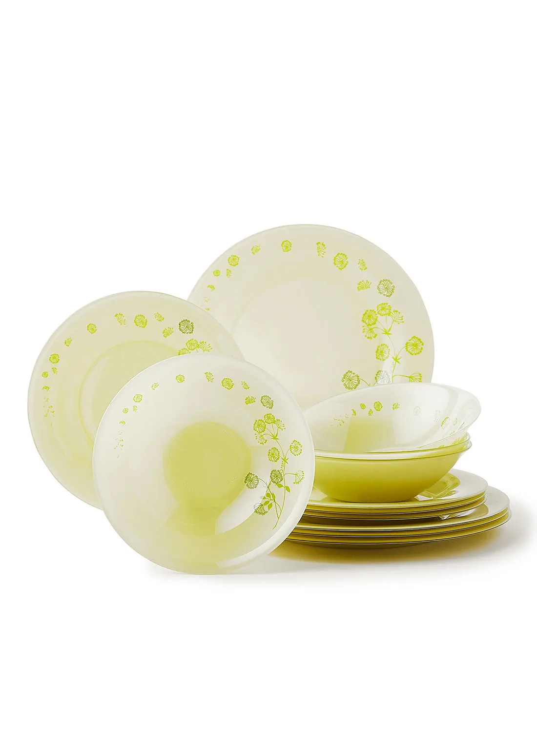 noon east 12 Piece Glass Dinner Set For Everyday Use - Light Weight Dishes, Plates - Dinner Plate, Side Plate, Bowl - Serves 4 - Printed Design Atlantique