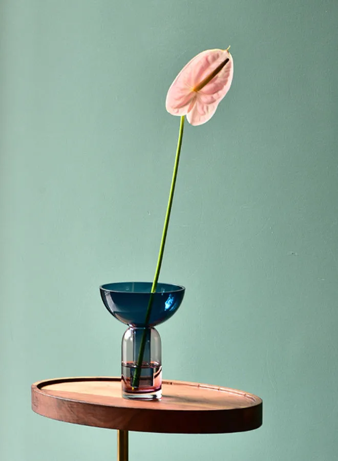 تبديل مزهرية زهور زجاجية حديثة مصنوعة يدويًا مواد ذات جودة فريدة من نوعها لمنزل أنيق مثالي BX19-AB303 أزرق 18.5 سم