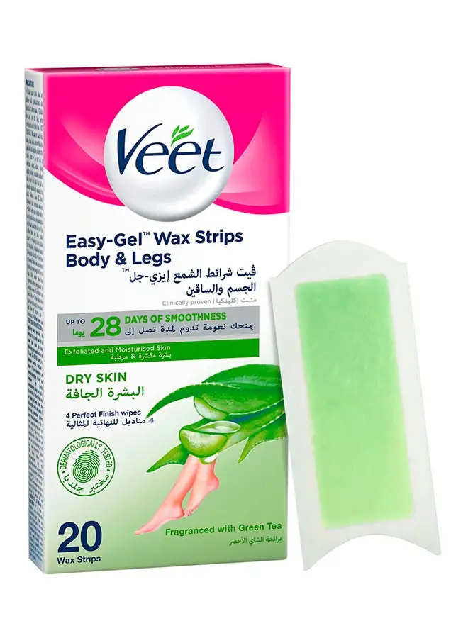Veet Nourishing Aloe Vera And Green Tea Scent Easy Gel Body And Legs Hair Removal For Dry Skin 20 Strips