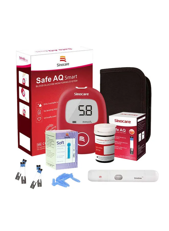 SINOCARE Safe AQ Smart نظام مراقبة نسبة الجلوكوز في الدم مع 50 شريط اختبار وخزان